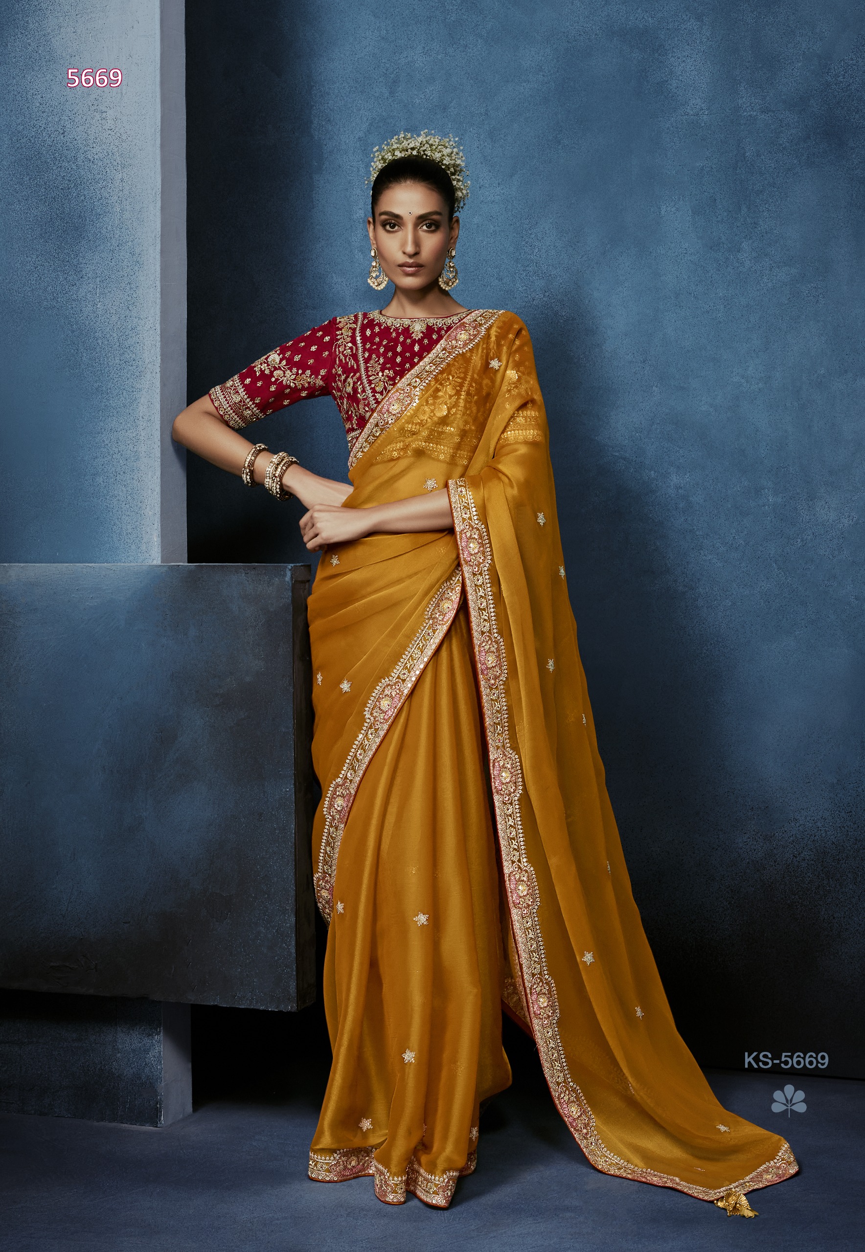 Tissue Base Saree with Rich Zardozi Embroidery and Blouse Designer Saree